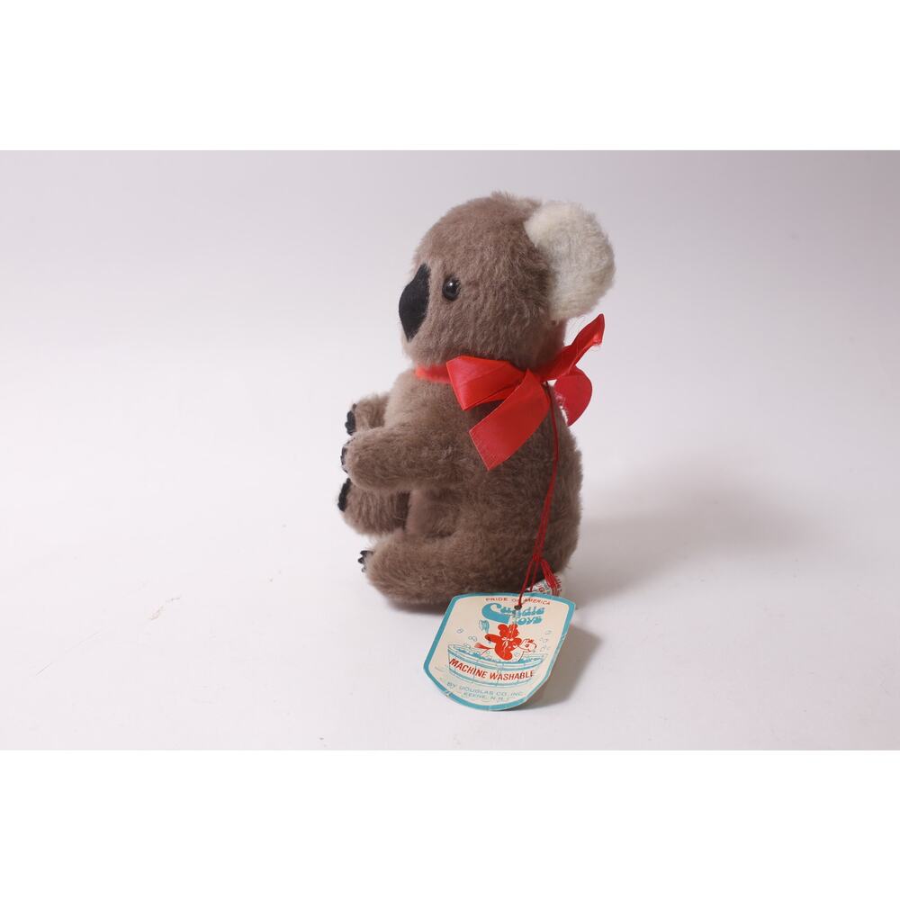 70s Cute Plush Koala wearing Red Ribbon Collar by Douglas Co with Tag ~ 260206-